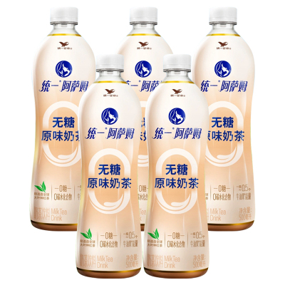 统一 阿萨姆无糖奶茶 奶茶饮料 500ml*5瓶
