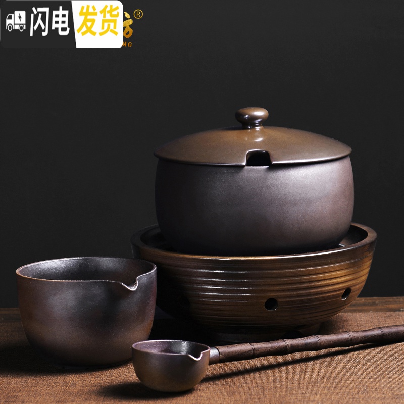 三维工匠煮茶器煮茶炉陶瓷功夫茶具温茶器复古日式家用煮茶碗泡茶壶 1柴烧福缘电陶炉+柴烧过滤煮茶碗+34号杯+普洱茶盒套装高清大图