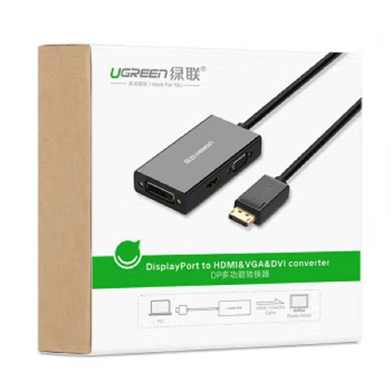 绿联 DP110 DP转HDMI/VGA/DVI三合一转换器 视频线转换器 黑 20420高清大图