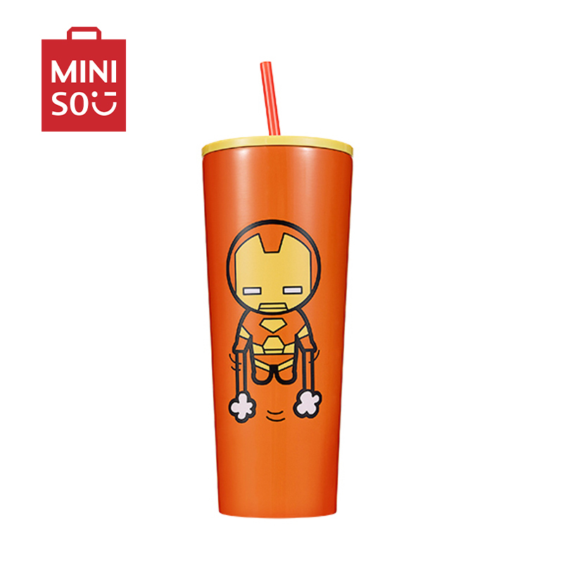 名创优品(miniso) 漫威卡通系列茶杯子个性潮流学生防摔吸管杯[750ml,钢铁侠]