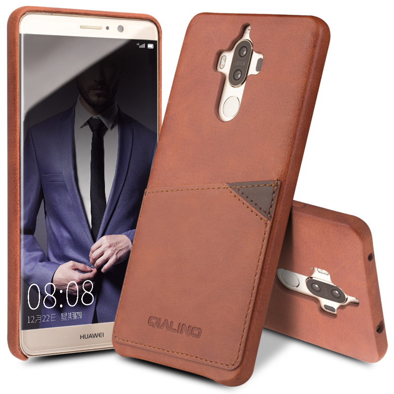 防摔真皮手机壳 商务皮套男 适用于华为mate9/mate9 pro 5.9英寸mate9小牛皮插卡浅棕色
