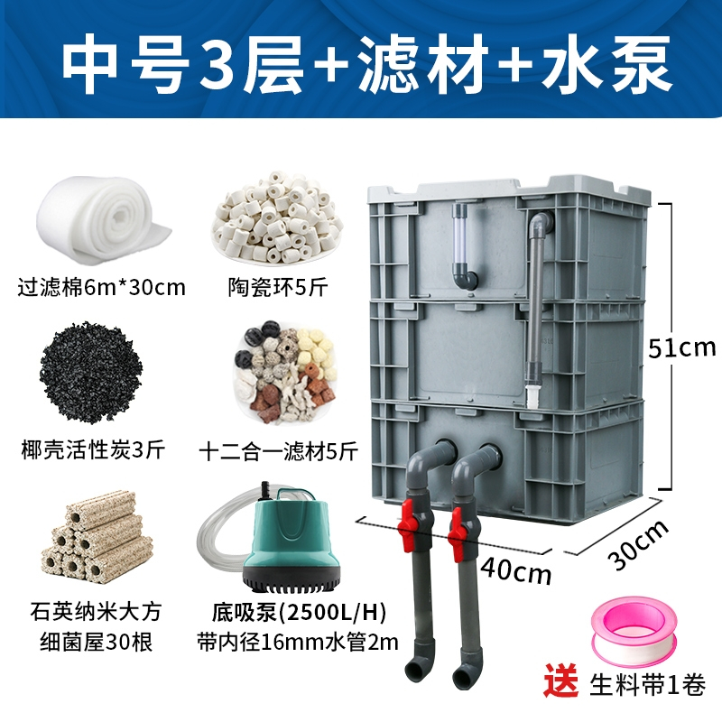 周转箱过滤箱鱼缸过滤器滴流盒上置过滤盒外置鱼池水循环系统 diy