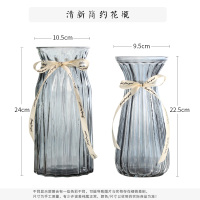 【两件套】欧式创意大号彩色透明水培富贵竹竖棱花瓶客厅插花摆件 米兰款透明色（两件装） 大
