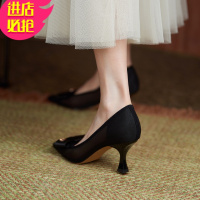 金三志网纱高跟鞋设计感小众气质温柔风晚晚鞋女2021春新款尖头细跟单鞋休闲鞋