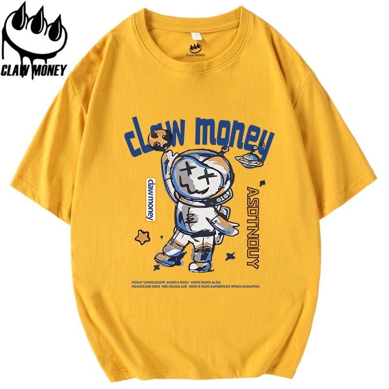 Claw money潮牌短袖t恤男纯棉青少年印花半袖宽松半截袖圆领体恤