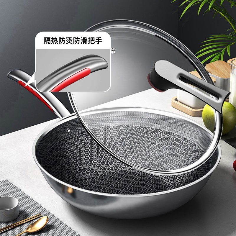 康巴赫(KBH)炒锅316L不锈钢炒菜锅少油烟不粘锅家用电磁炉燃气灶通用32cm高清大图