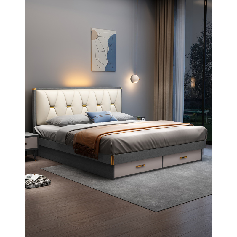 梵宜实木床现代简约18米床主卧高箱储物双人轻奢板式床