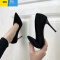 聚范7cm黑色高跟鞋女细跟5cm百搭职业绒面浅口单鞋气质黑丝名媛工作鞋