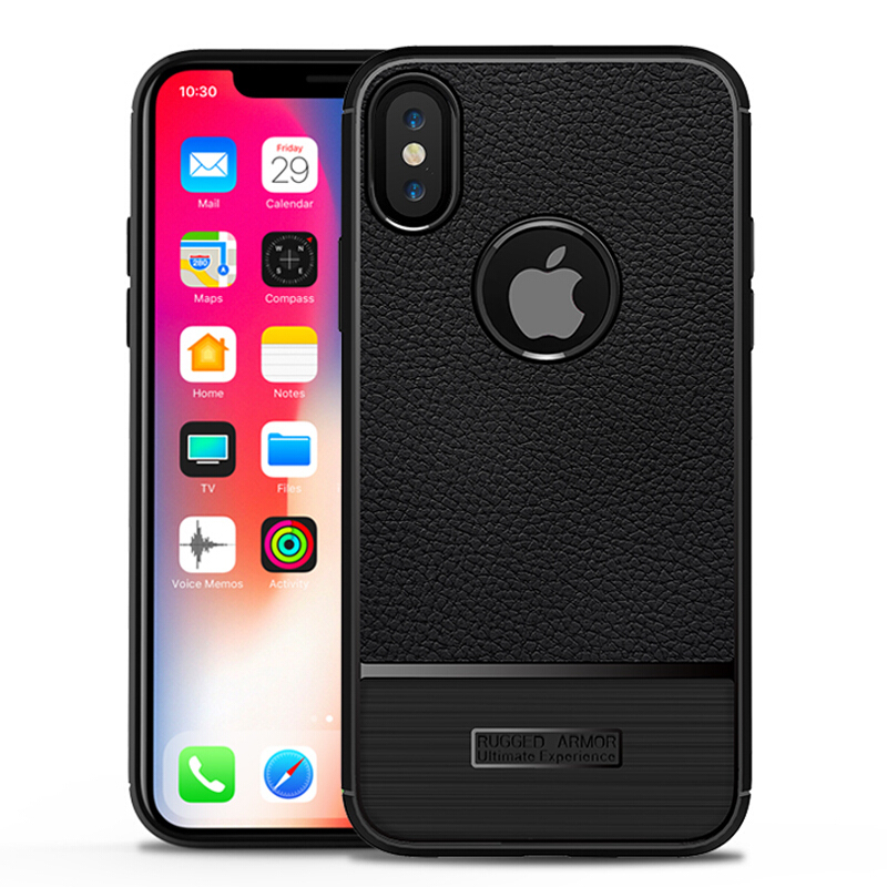 Apple/苹果X手机壳 碳纤维荔枝纹防摔保护套 防滑散热拉丝纹硅胶全包 适用品牌-iphone X 灰色
