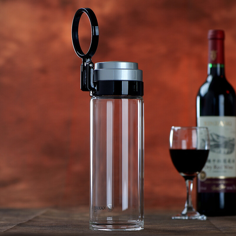 700ml大容量玻璃杯耐热茶杯男士透明便携大号保温水杯子白色杯套700ml