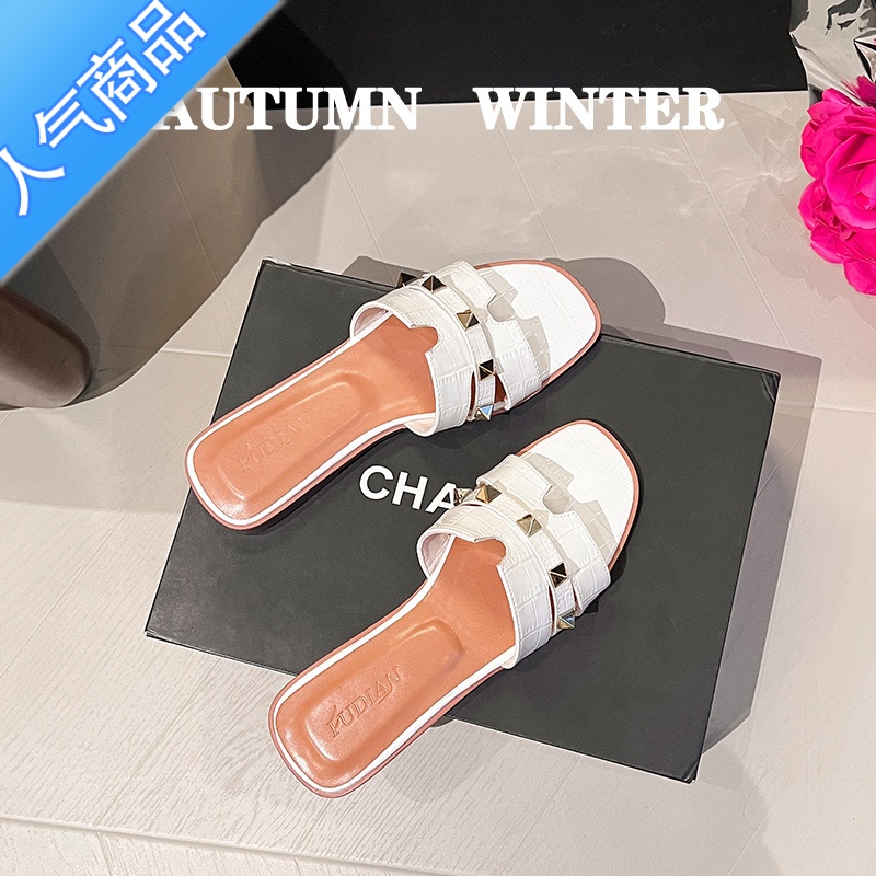 SUNTEK法式凉鞋拖女夏外穿精致2023年新款夏季女生平底外出时尚H一字拖高清大图