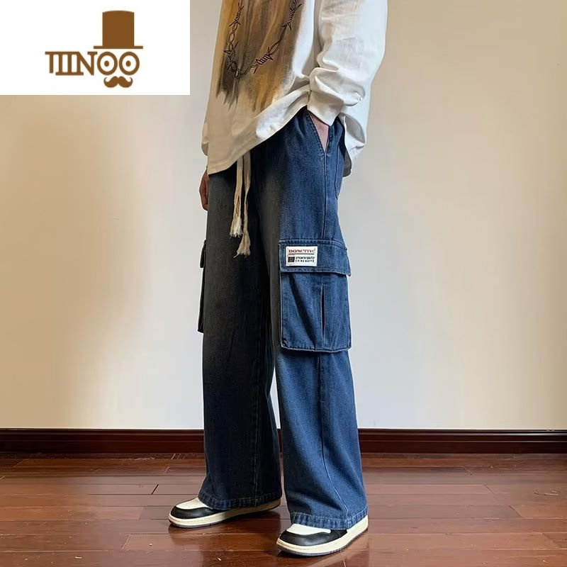 YANXU工装牛仔裤男薄款士美式复古高街百搭直筒宽松休闲阔腿长裤