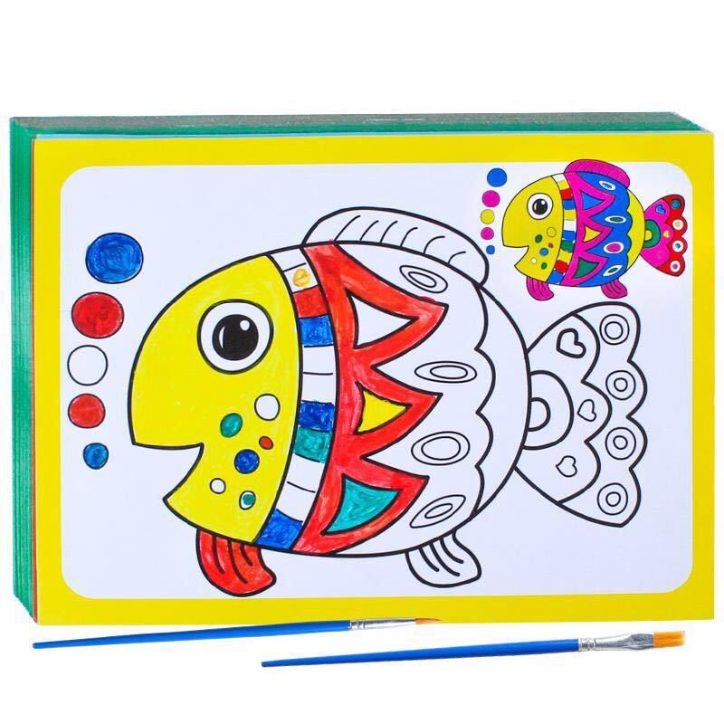 儿童填色画水彩画颜料画涂鸦油画套装diy手工幼儿园画画涂色画卡
