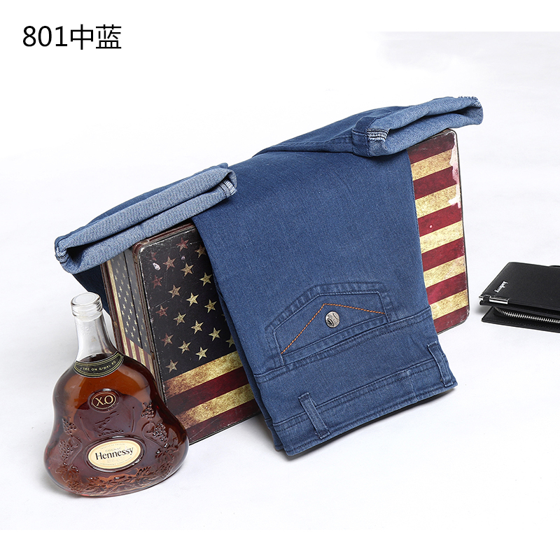 牛仔裤男宽松直筒夏季薄款高腰春节休闲裤爸爸裤子中老年四季款 中厚深蓝色 30码(2.3尺)