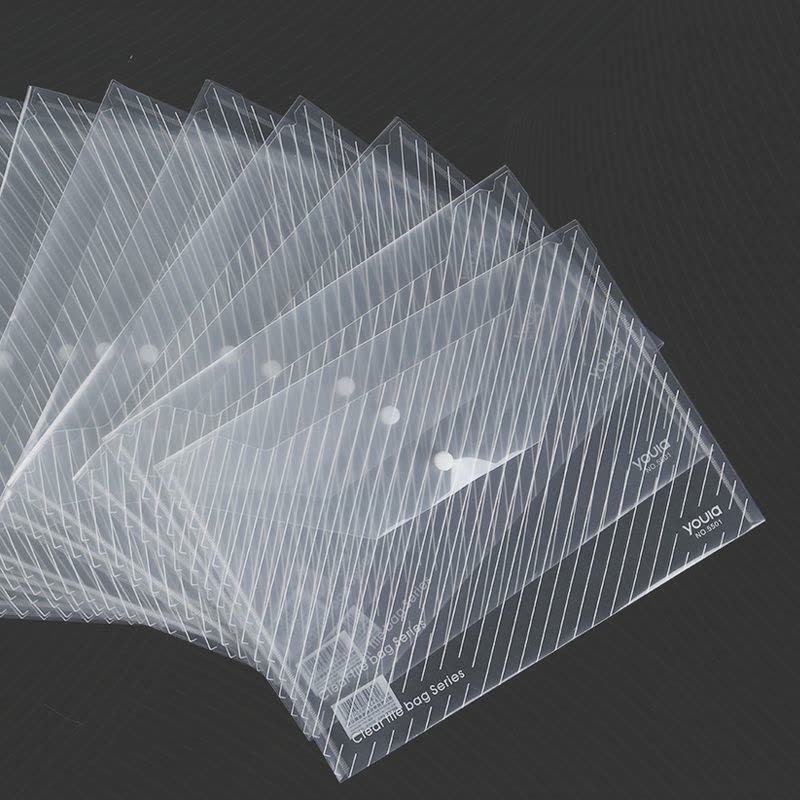 优拉透明文件袋5502 加厚按扣袋学生试卷收纳袋办公用品资料保护袋防水带标签商务款塑料档案袋透明蓝 10只装图片