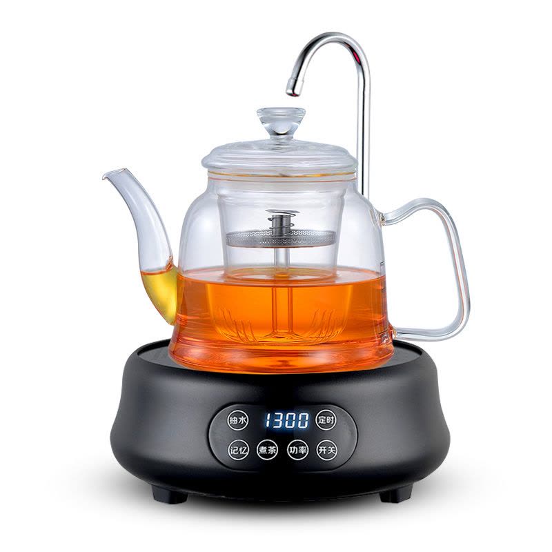 加厚煮茶壶玻璃白茶专用自动上水电陶炉黄金蛋烧水壶套装家用蒸汽煮茶器 双用壶C款+抽水黑色腰型电陶炉+4杯图片