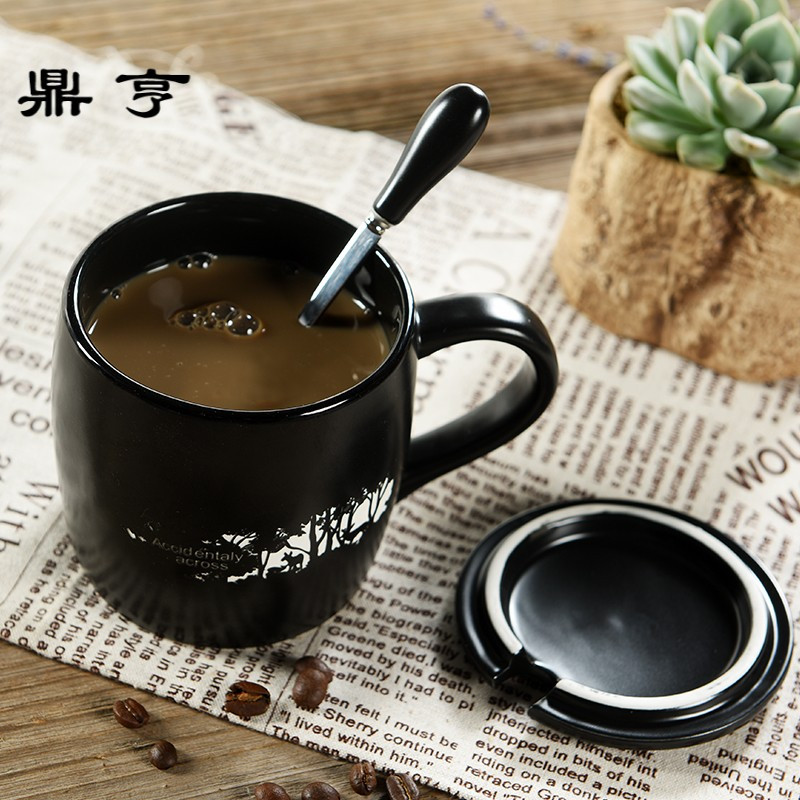 鼎亨欧式咖啡杯带盖带勺创意大容量马克杯定制刻字LOGO办公室陶瓷