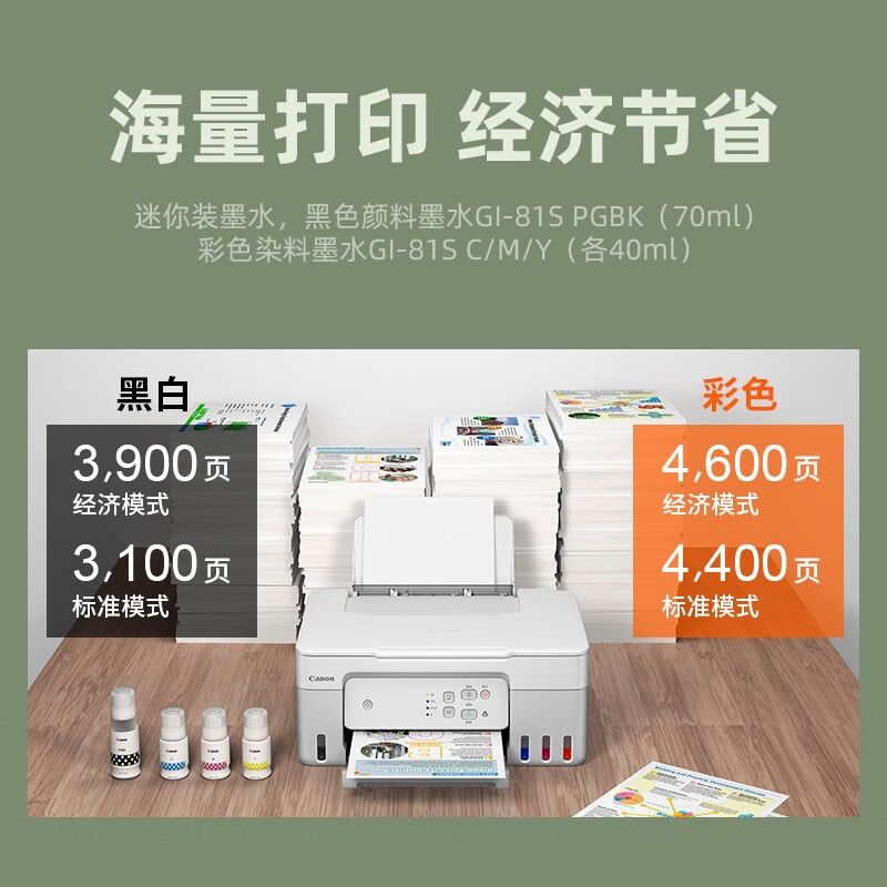 佳能G2830 A4彩色喷墨加墨式墨仓连供照片相片打印机打印复印扫描三合一家用办公A4办公打印机G1810 2810