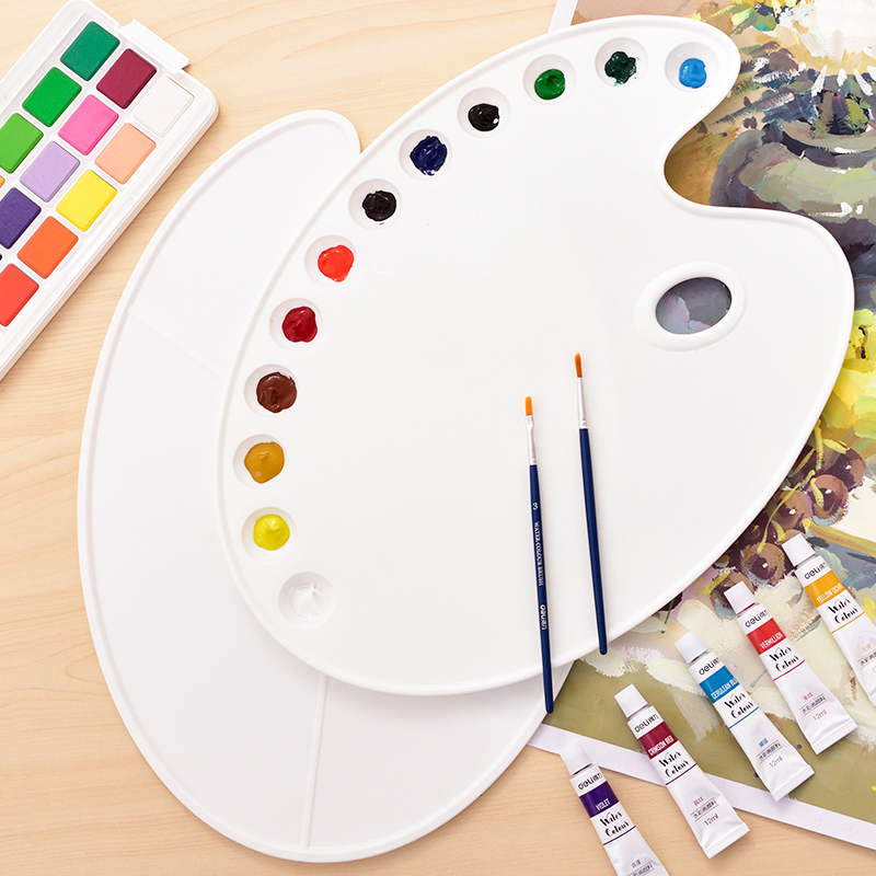 色漏颜料盒学生美术用颜料调色盘大号椭圆调色板三线调色板水彩盘平板
