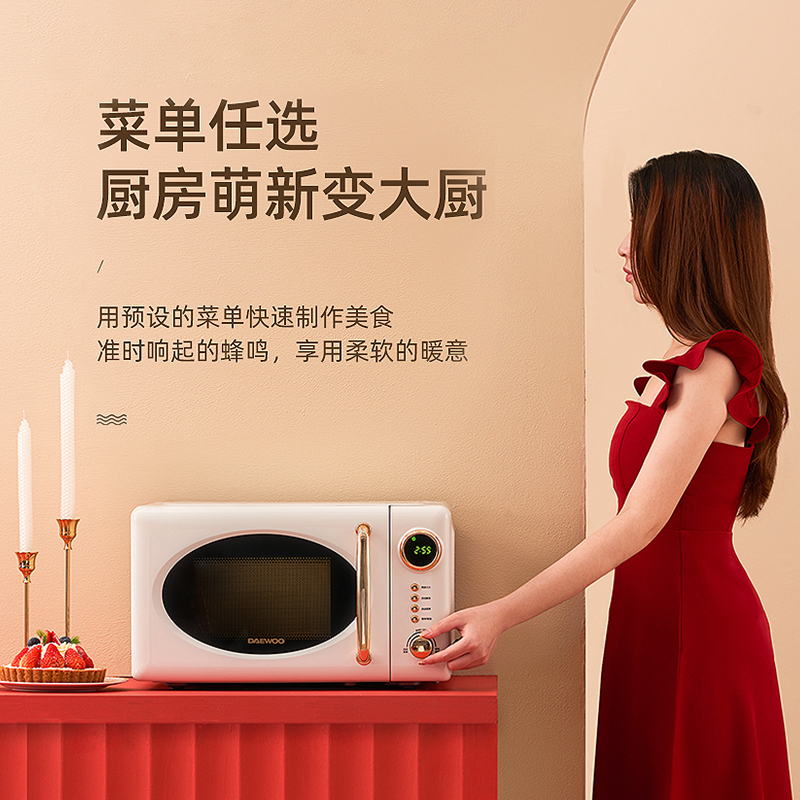 大宇(DAEWOO)微波炉家用小型 迷你加热转盘式20L升杀菌网红复古款 复古红DY-WB02