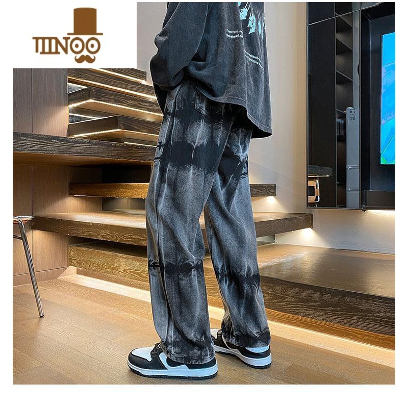 YANXU痞帅美式hiphop牛仔裤男款直筒宽松长裤潮牌痞帅美潮高街裤痞高清大图