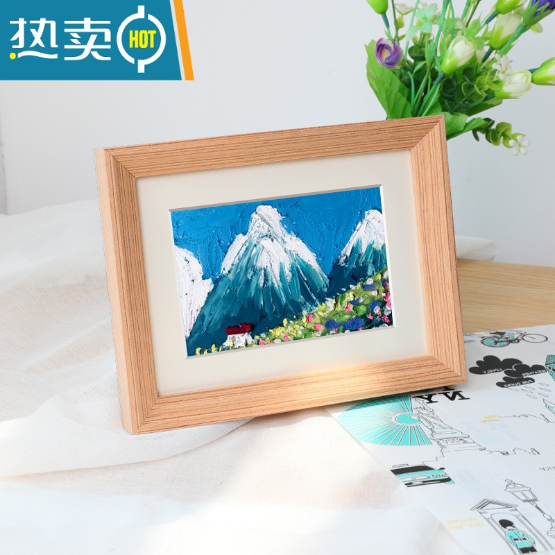 敬平实木正方形油画棒画框装裱油画作品框a5摆件迷你装饰小相框摆台 木纹色 方5寸[内径12.7*12.7]挂摆[不含卡纸