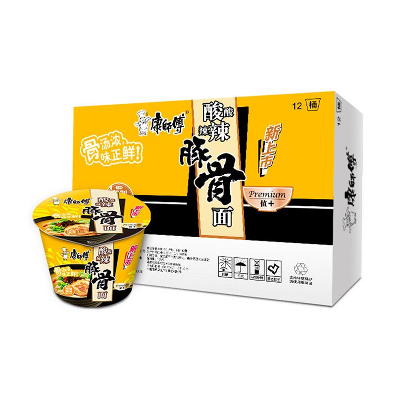 康师傅 熬制高汤 酸酸辣辣豚骨面12碗 整箱装 方便食品 方便面 夜宵 汤面 春运郊游 宅男必备