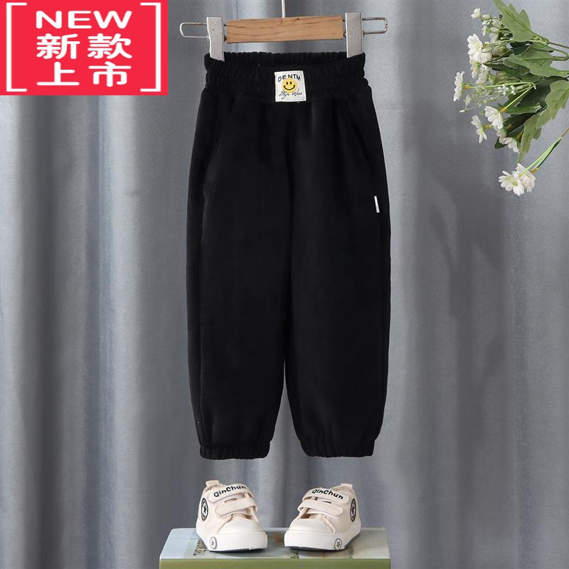 可莉允儿童加绒裤子男童运动裤中大童外穿带兜裤卫裤女童加厚保暖童裤保暖裤