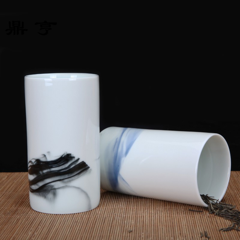 鼎亨复古手绘山水陶瓷杯子创意个性马克杯带盖勺简约茶杯杯定制礼