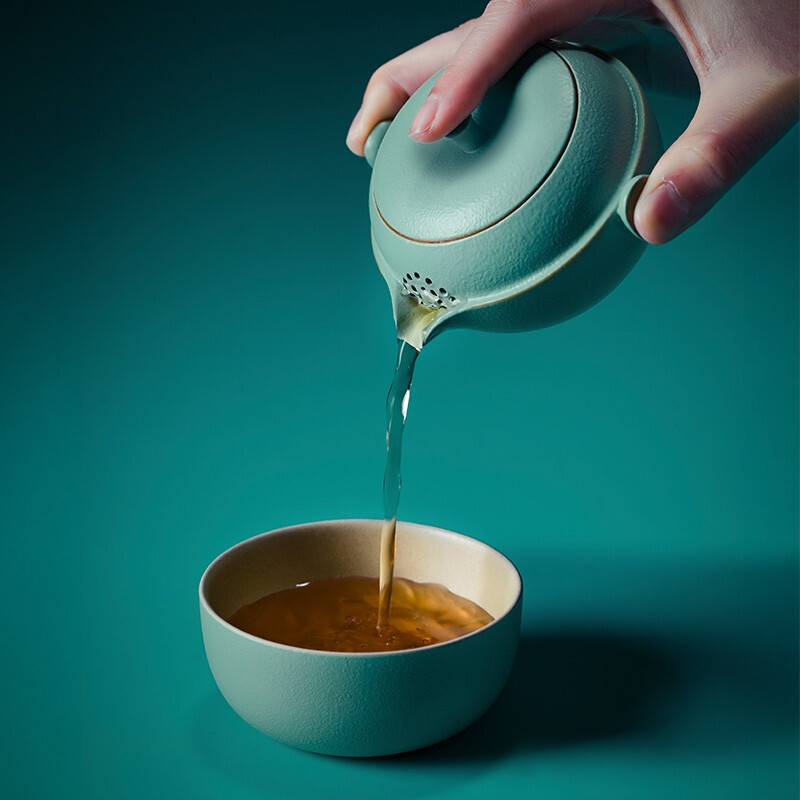 万仟堂(EDENUS) 平安客 快客杯湖绿釉(一壶一杯一茶巾一便携包)