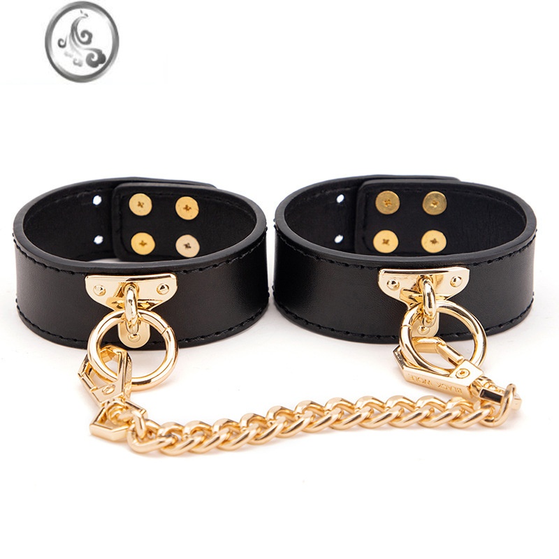 JiMi项圈脖链男朋友颈带女生项链金皮质人用项圈刻字牵引绳 腿铐