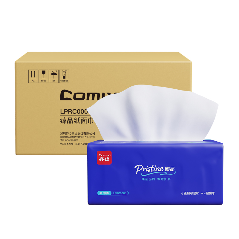 齐心 LPRC0006 臻品系列 纸面巾(软抽纸) 100抽4层 80包/箱 白 单位:箱高清大图