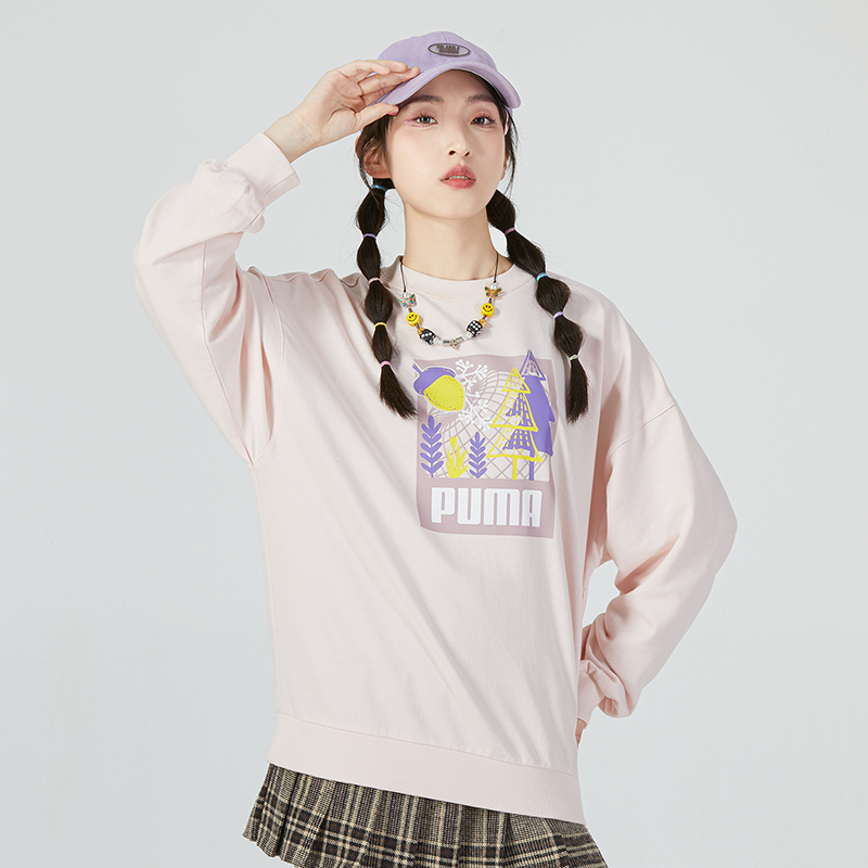 彪马(PUMA)女新款新款印花圆领套头衫宽松透气休闲运动卫衣538779-48 ZP