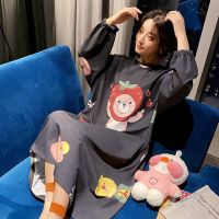 睡裙女春秋款纯棉长袖韩版时尚卡通学生可外穿长款过膝棉质家居服