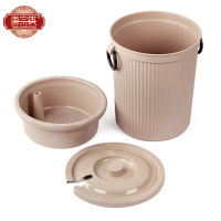 唐宗筷 带盖茶渣桶 加厚塑料茶水桶 带水管排水桶 茶叶垃圾桶 废水桶 滤茶桶 储茶桶 废茶桶 米色 小号 C6595