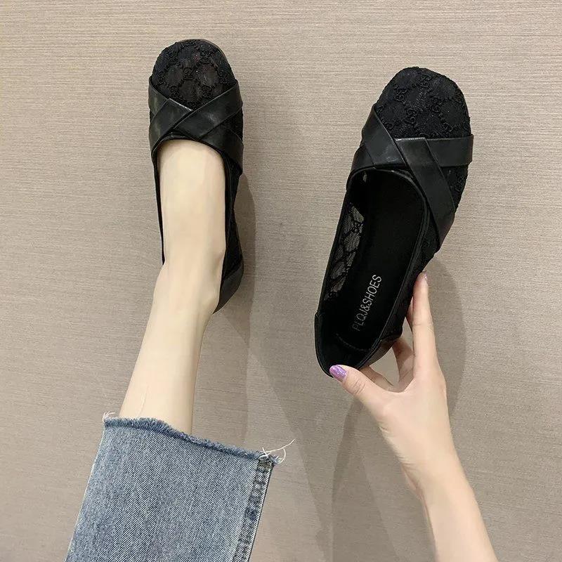 网鞋女2022夏新款网纱透气轻便软底平底鞋浅口一脚蹬圆头豆豆鞋威珺图片