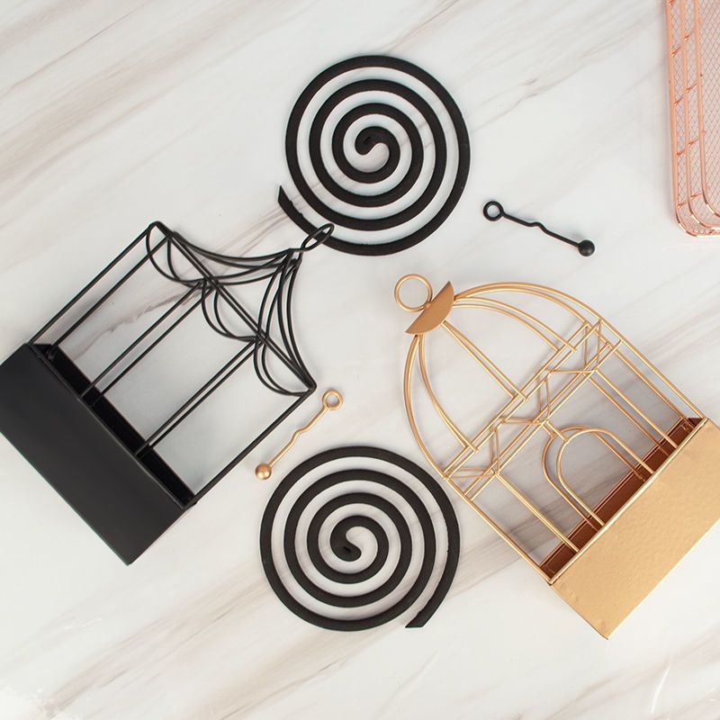 蚊香架家用创意鸟笼檀香架子托熏香蚊香盘托蚊香炉盘香支架接灰盘金色