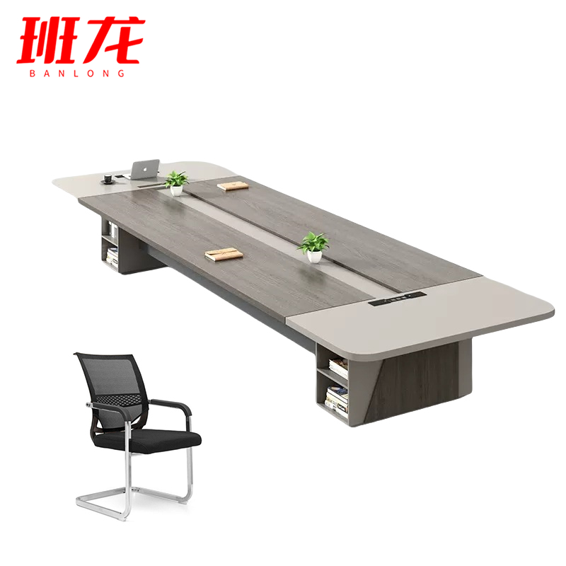 班龙长条会议桌2.2米+8把椅子套高清大图
