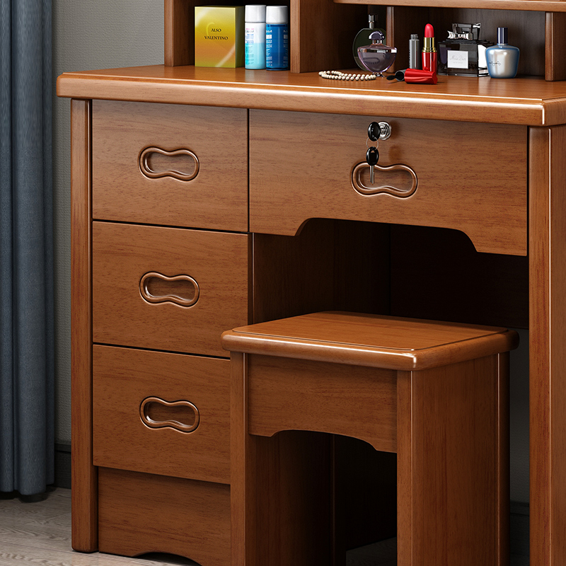 青木川 中式实木梳妆台家用卧室房间现代简约化妆台带化妆镜带锁抽屉多功能储物收纳一体成人化妆桌化妆柜高清大图