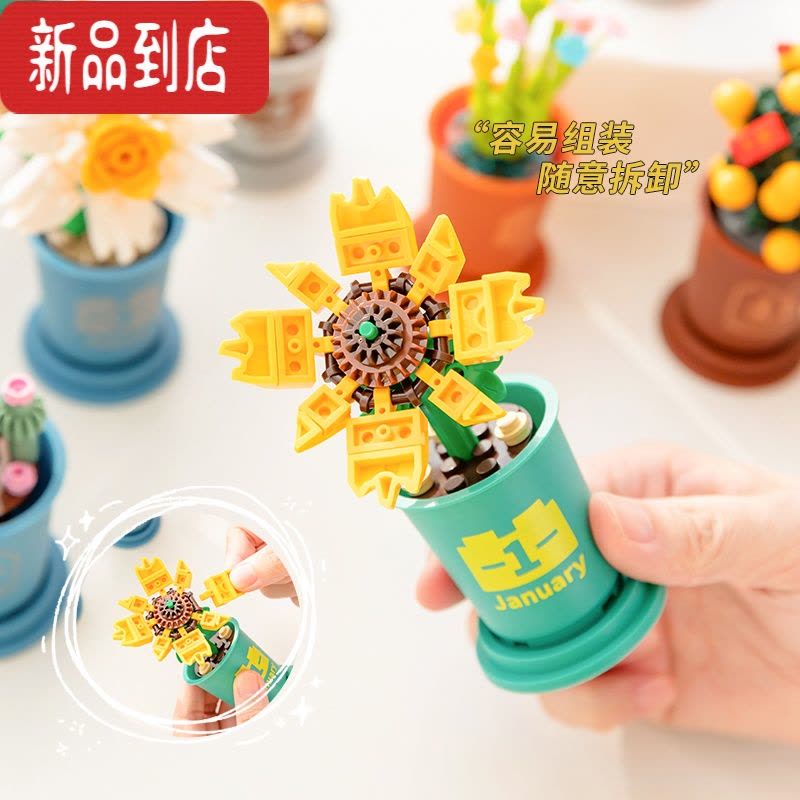 真智力不用浇水的积木小花园DIY拼插积木立体花朵可爱多肉盆栽积木摆件图片