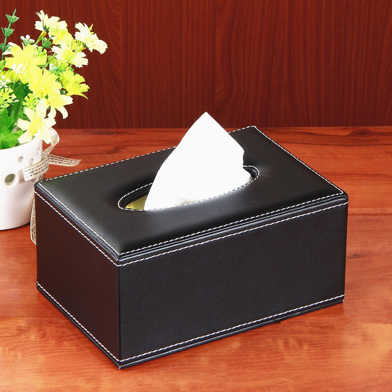 创意皮质纸巾盒时尚酒店餐厅方形抽纸盒欧式西餐厅酒楼餐巾盒子黑色
