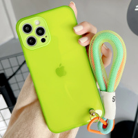 ASPOR荧光绿挂绳款手机保护壳iPhone12/11/promax/7P/8P/xr/x/xs荧光色挂绳精孔全包夏日必