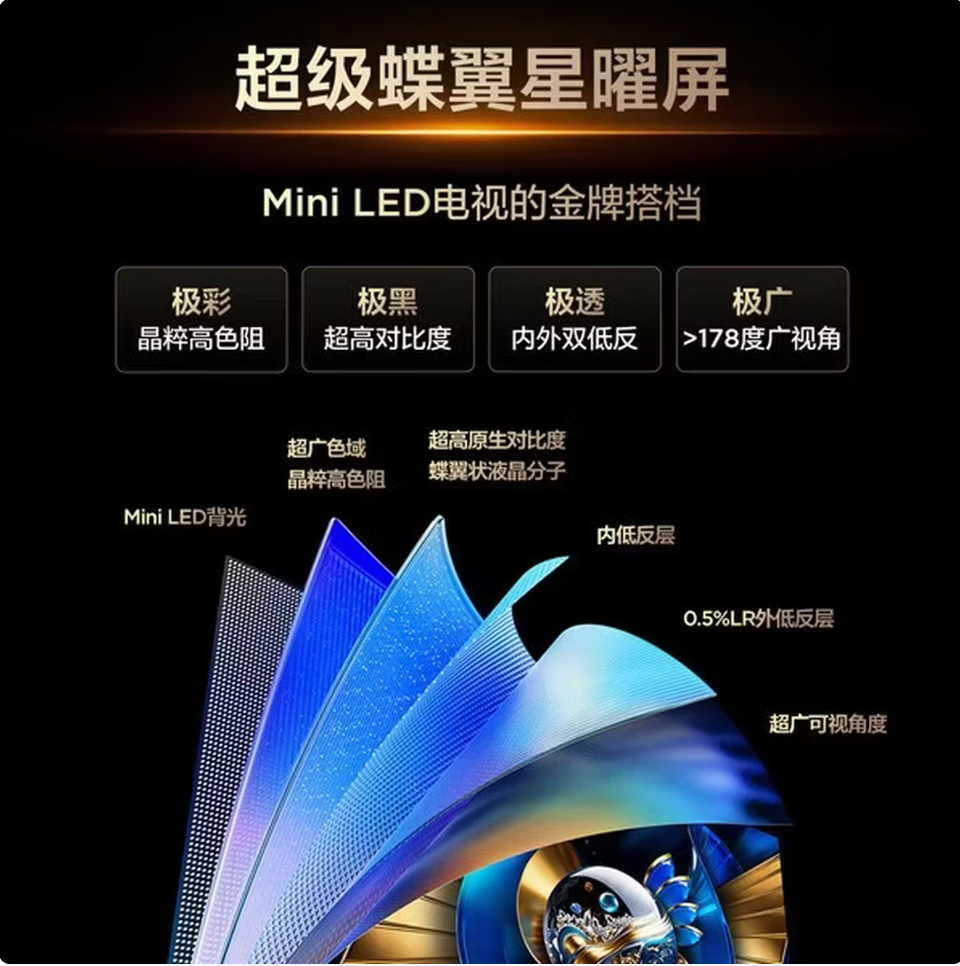 TCL电视 75T7M Ultra 75英寸 SQD-Mini LED 100%全局高色域 超级蝶翼星曜屏高清大图