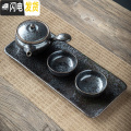 三维工匠建盏功夫茶具套装家用陶瓷办公会客泡茶器简约德化茶壶盖碗喝茶杯 送花瓶-铁锈釉-《侧把壶》二杯+茶盘4件套