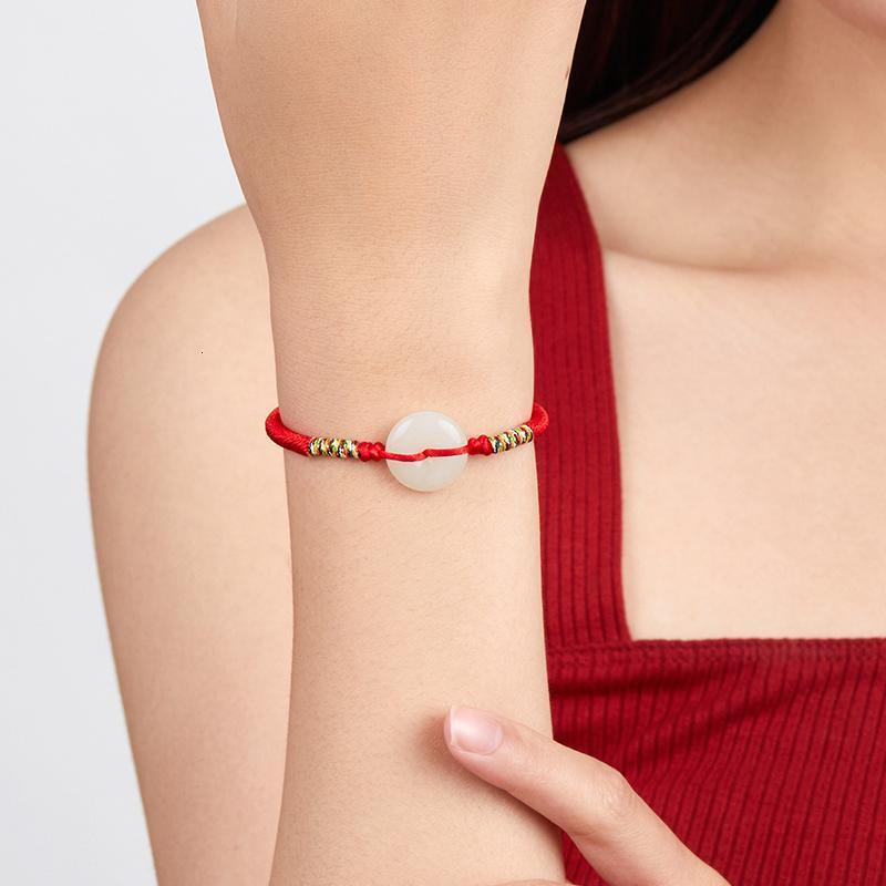 周六福和田玉平安扣手链经典白玉母子同款红绳手串玉石正品旗舰店