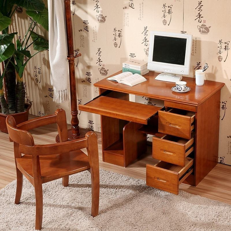 实木电脑桌1米1米2橡木带抽屉书桌简约写字桌办公桌学生桌书架赛可优