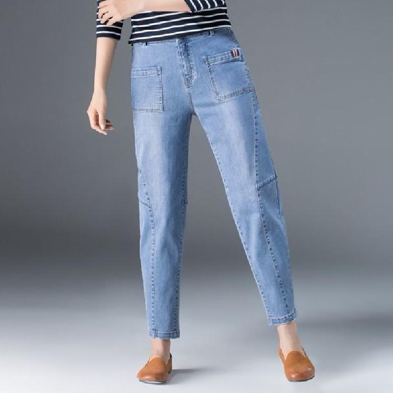 萝卜裤宽松牛仔裤中年女士高腰九分裤子哈伦裤韩版妈妈装大码显瘦娜