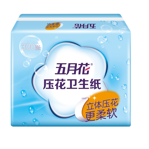 五月花平板纸舒适柔软300张8包新型立体压花卫生纸刀切纸手纸厕纸擦手纸
