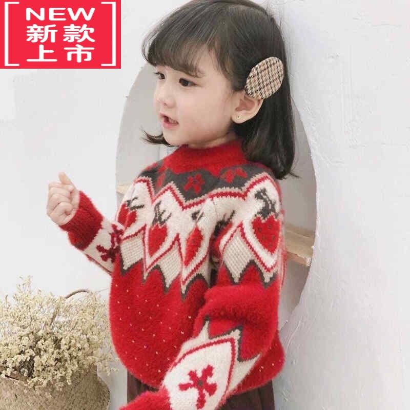 可莉允女童毛衣套头加厚秋冬装中小儿童装宝宝圣诞上衣打底针织衫图片