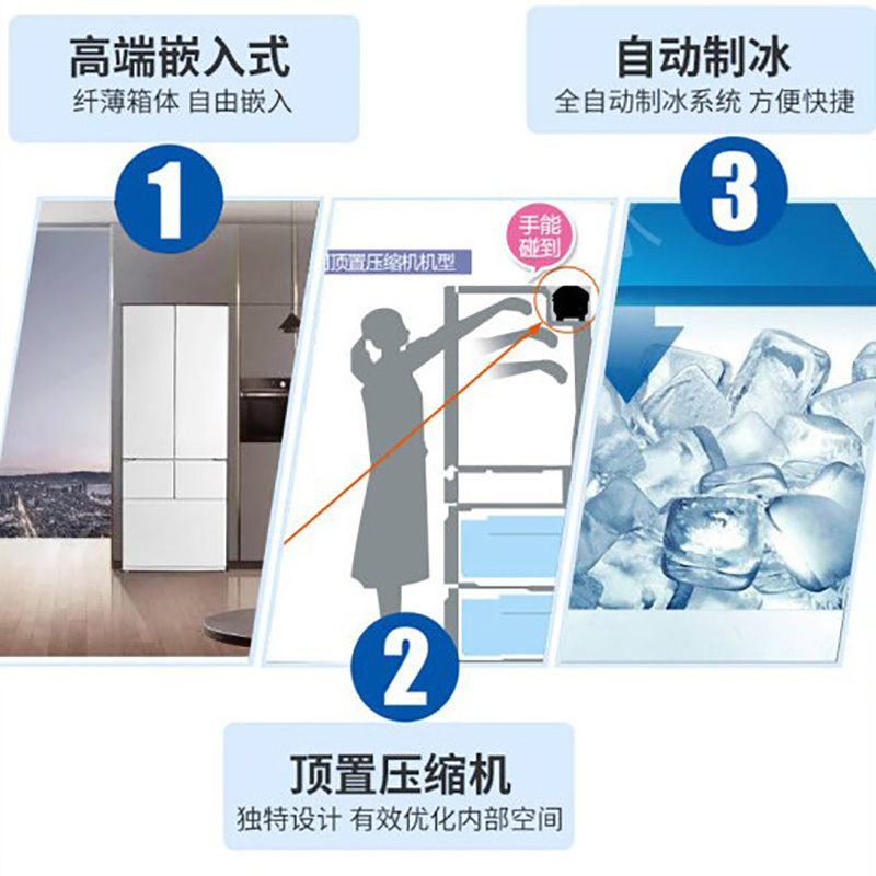 松下(Panasonic)NR-EW45TGA-W 453升超薄嵌入式变频无霜家用多门式电冰箱 超声波加湿
